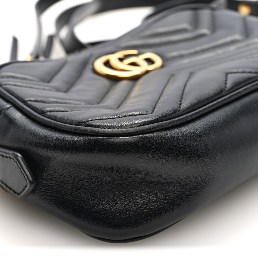 Gucci Calfskin Matelasse Mini GG Marmont Chain Shoulder Bag Black