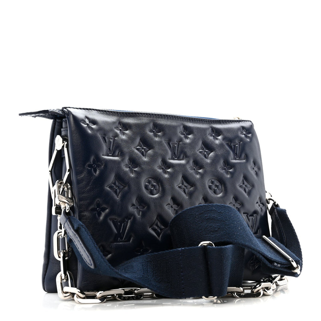 Louis Vuitton Lambskin Embossed Monogram Coussin PM Navy