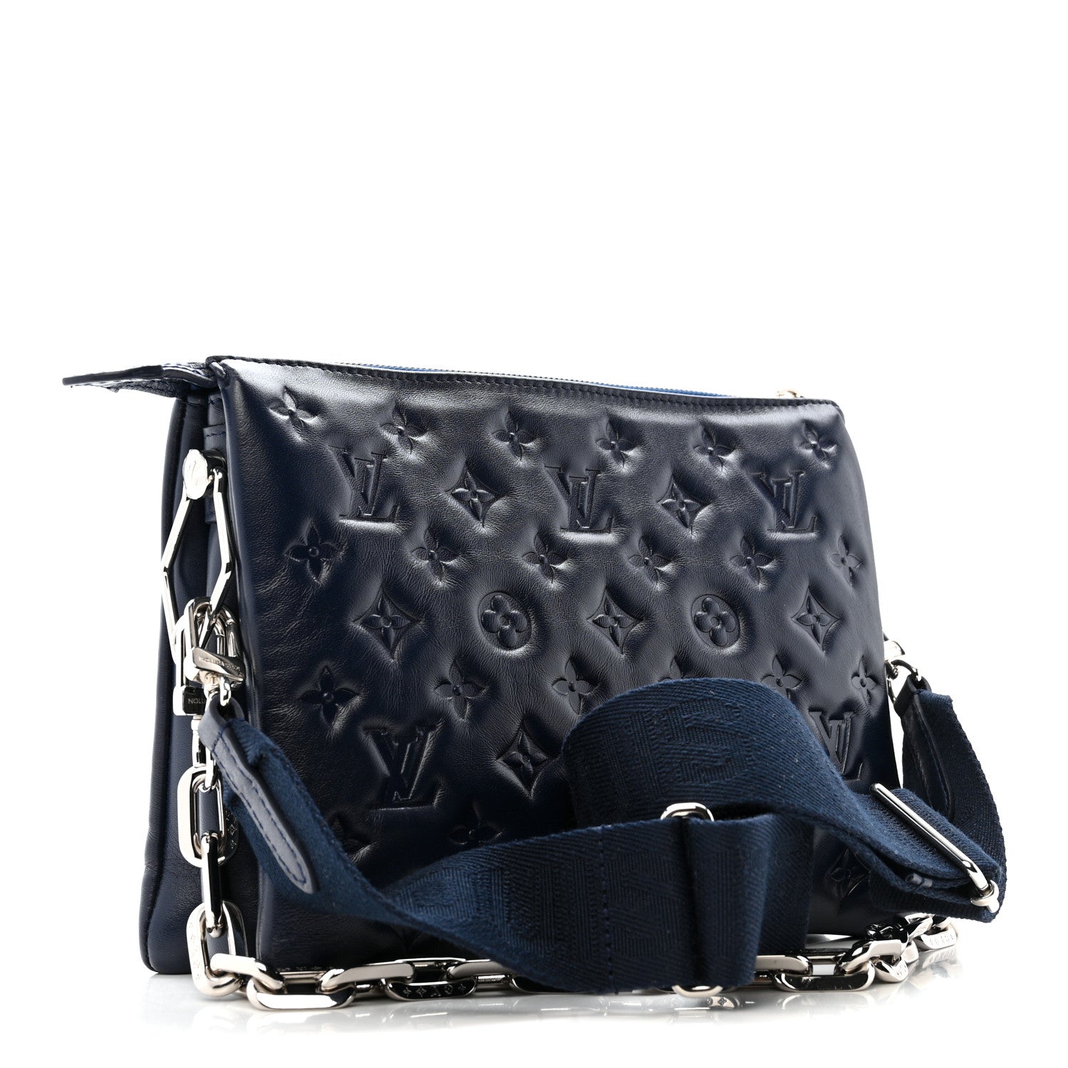 Louis Vuitton Lambskin Embossed Monogram Coussin PM Navy