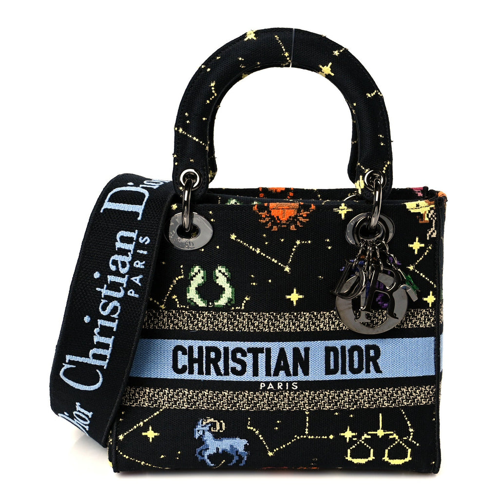 Christian Dior Canvas Pixel Zodiac Embroidered Medium Lady D-Lite Nero Multicolor