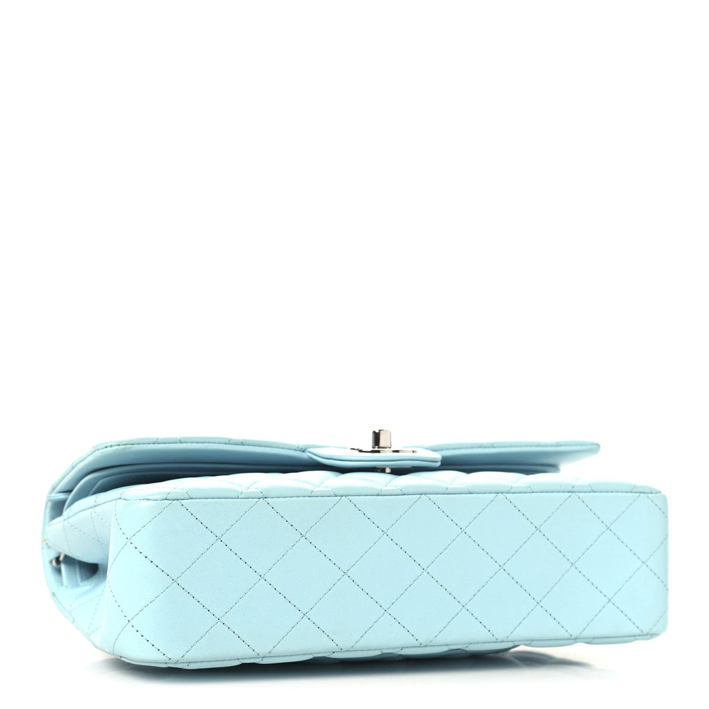 Chanel Lambskin Quilted Medium Double Flap Light Blue