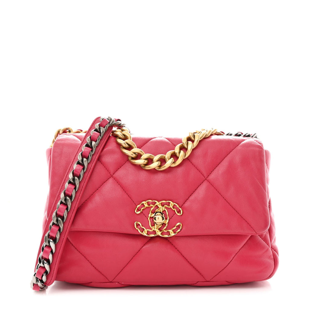 Chanel Lambskin Quilted Medium Chanel 19 Flap Dark Pink
