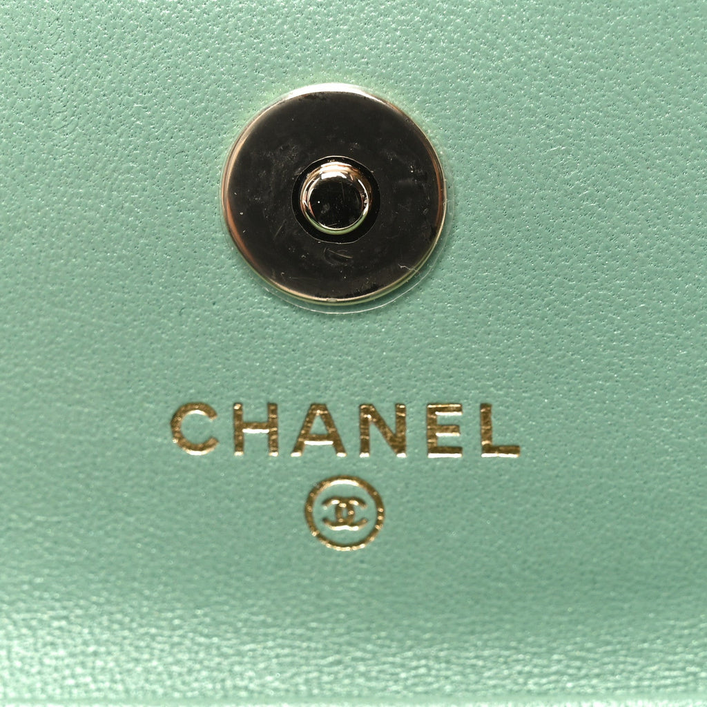 Chanel Lambskin Resin Quilted Mini Heart Flap Light Green