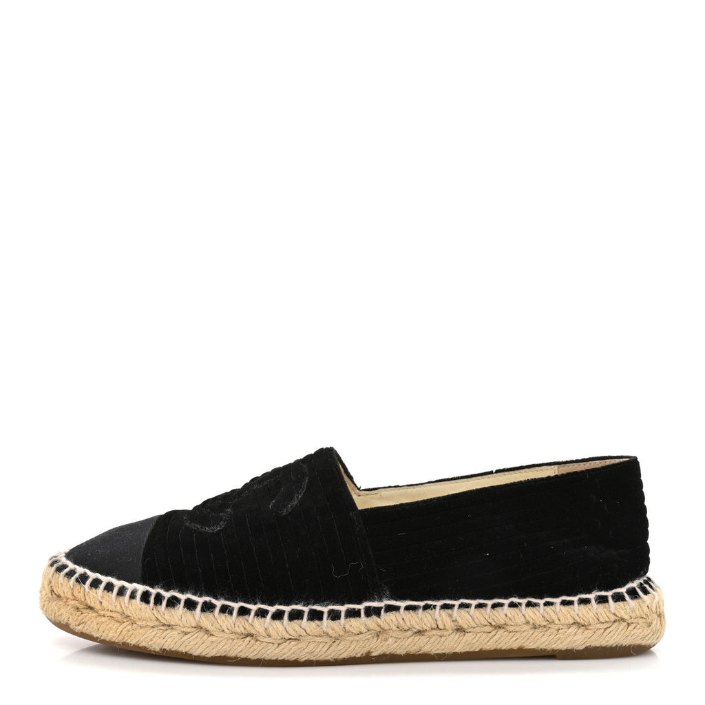 Chanel Velvet Grosgrain CC Espadrilles 38 Black