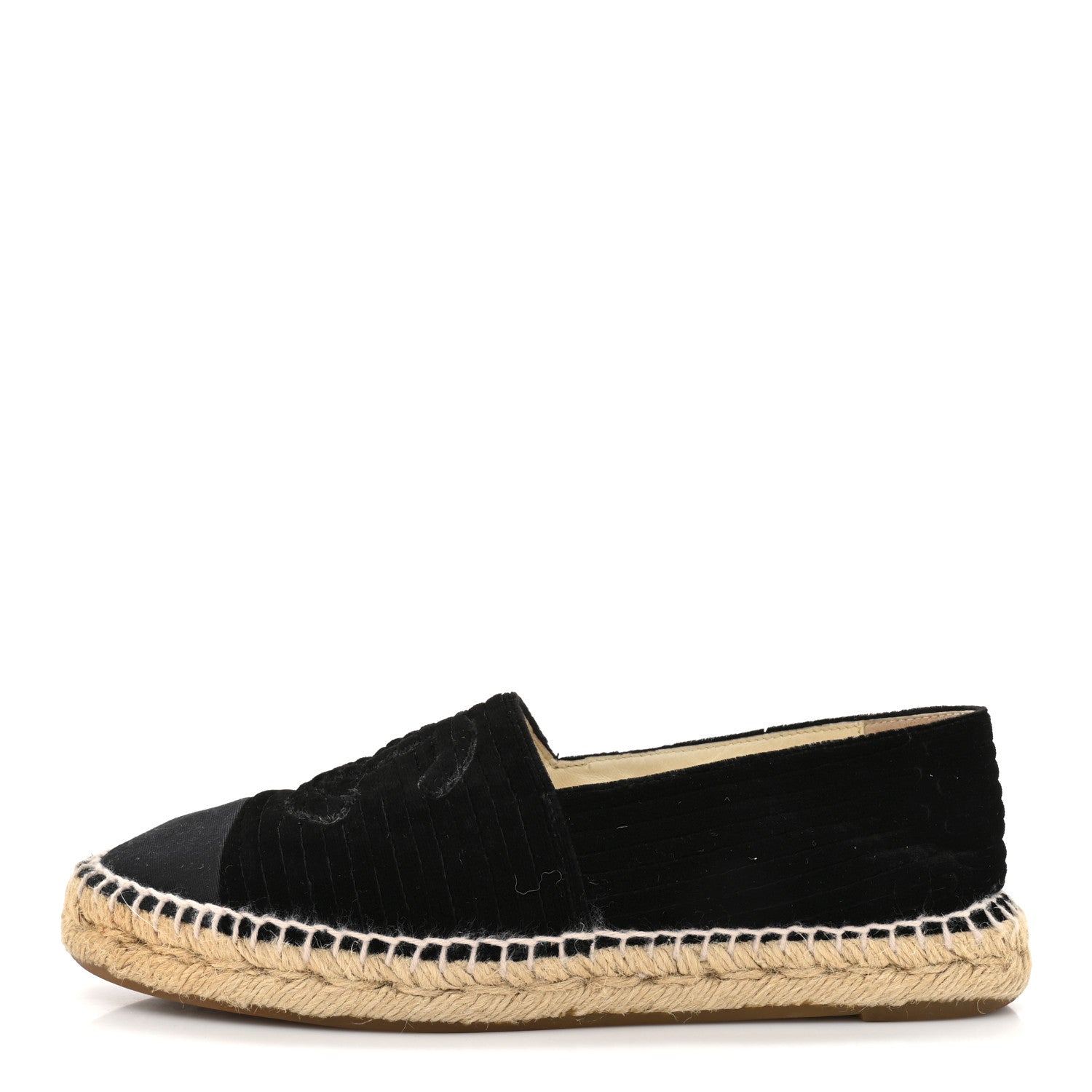 Chanel Velvet Grosgrain CC Espadrilles 38 Black