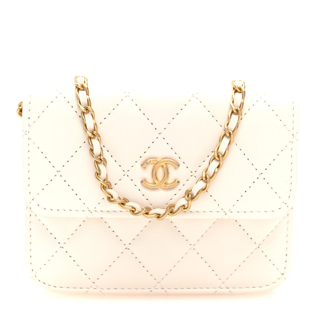 Chanel Lambskin Quilted Pearl Crush Clutch With Chain White