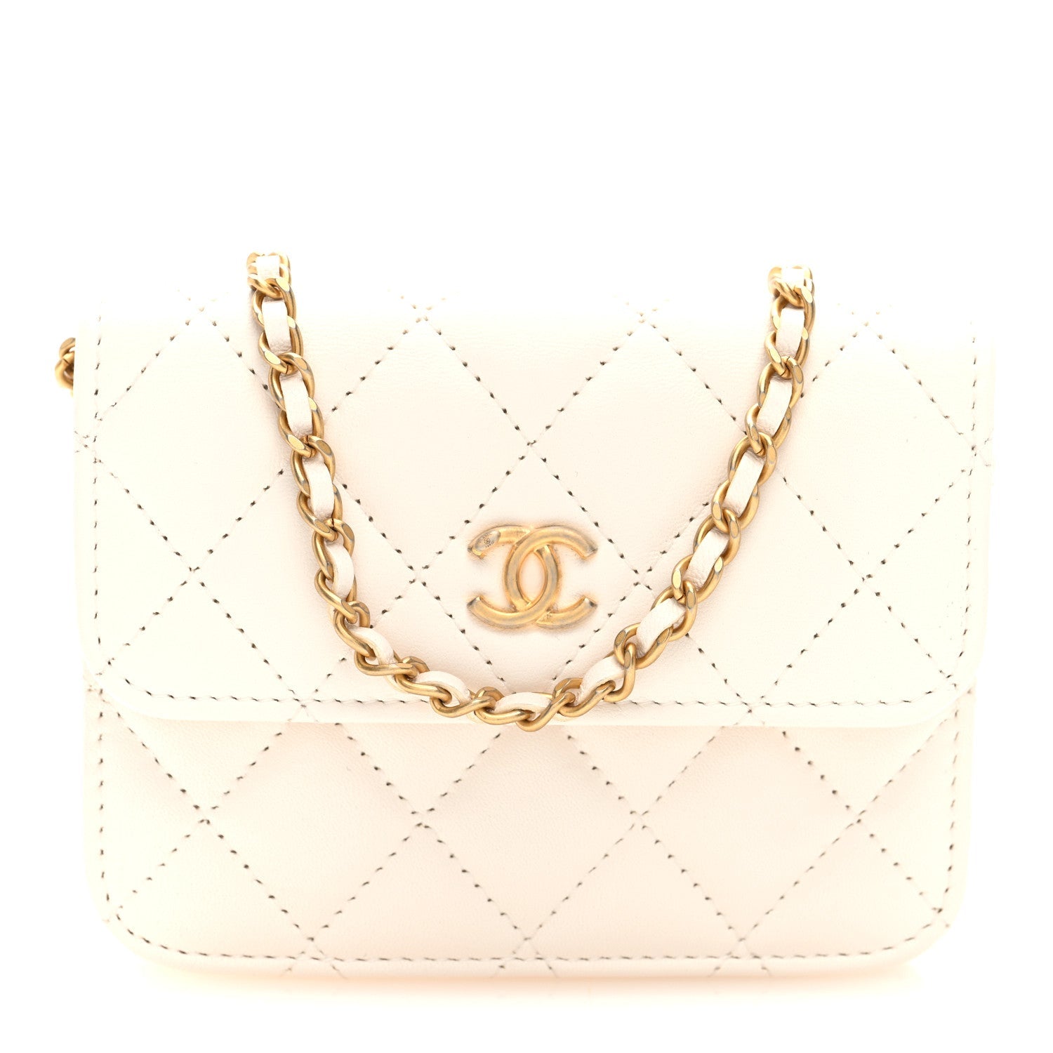 Chanel Lambskin Quilted Pearl Crush Clutch With Chain White