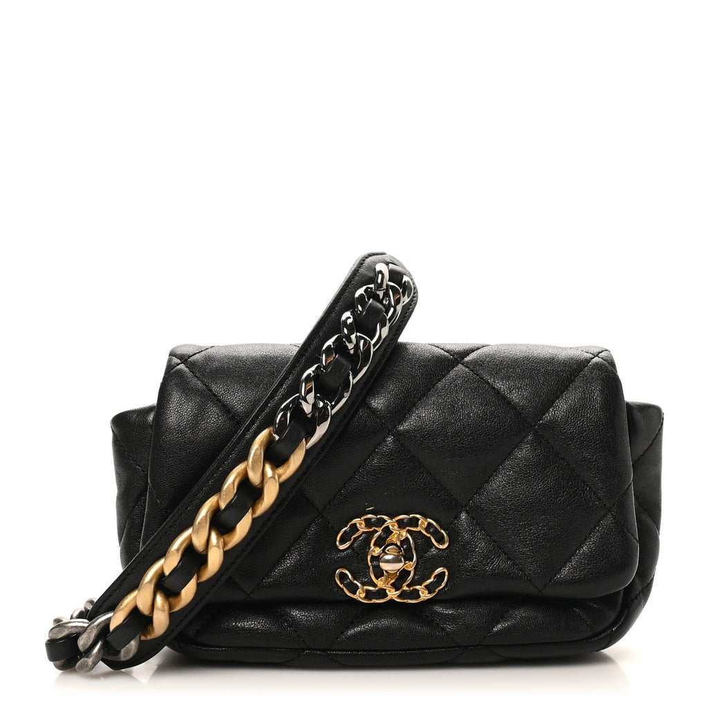 Chanel Goatskin Quilted Chanel 19 Waist Bag Black