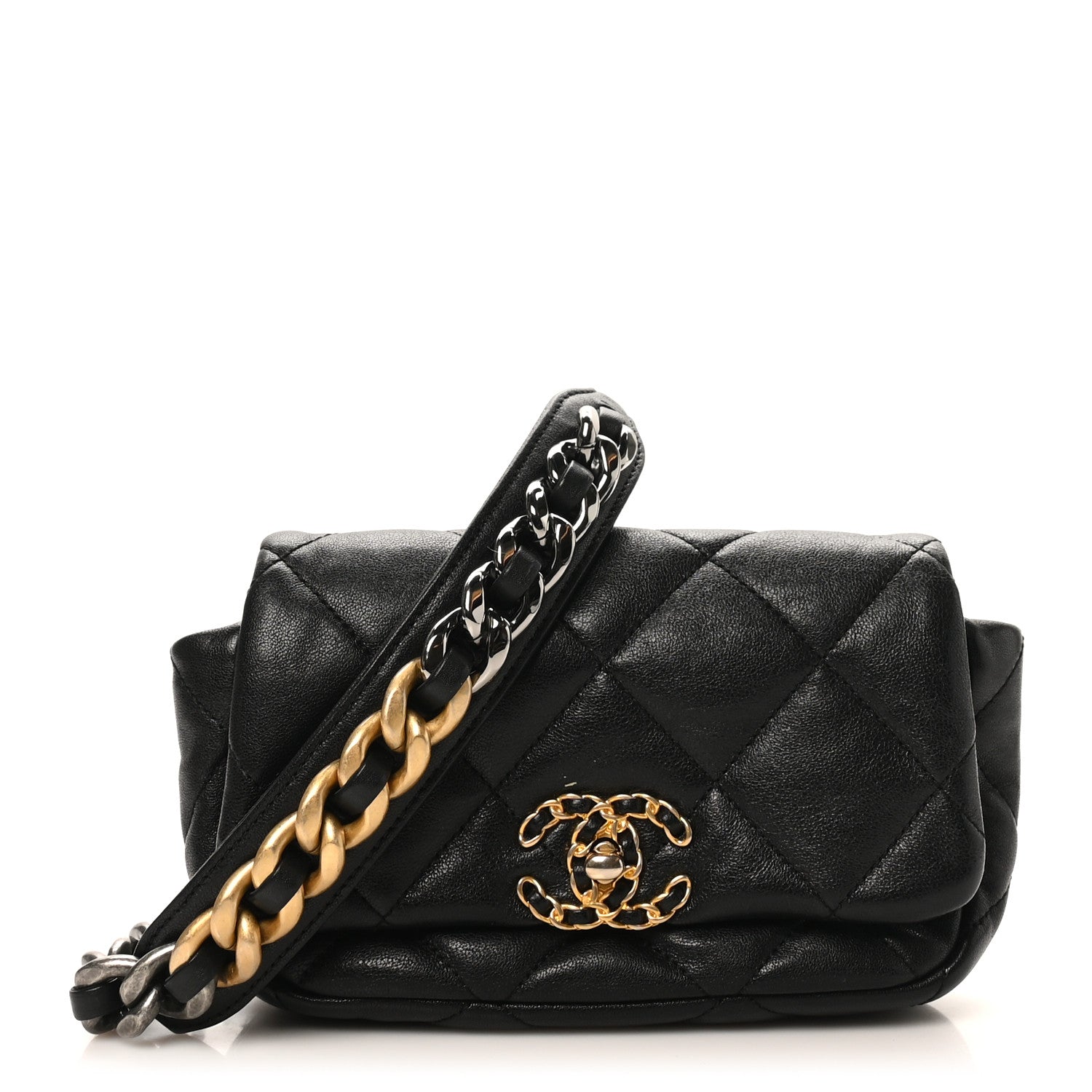 Chanel Goatskin Quilted Chanel 19 Waist Bag Black