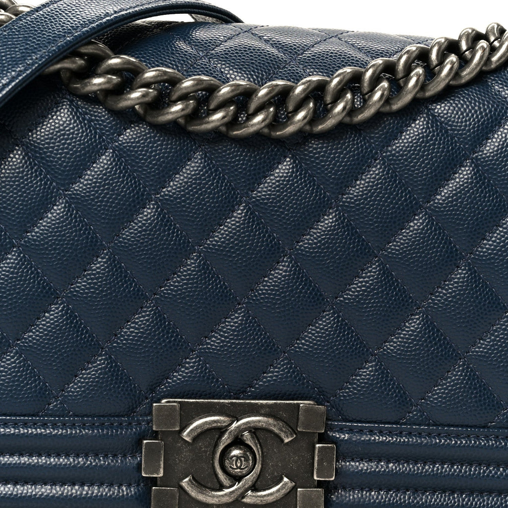 Chanel Caviar Quilted Medium Boy Flap Dark Navy Blue