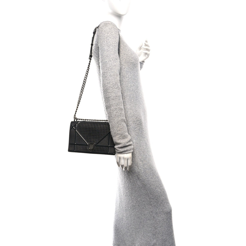 Christian Dior Metallic Patent Micro-Cannage Medium Diorama Flap Bag Onyx Black