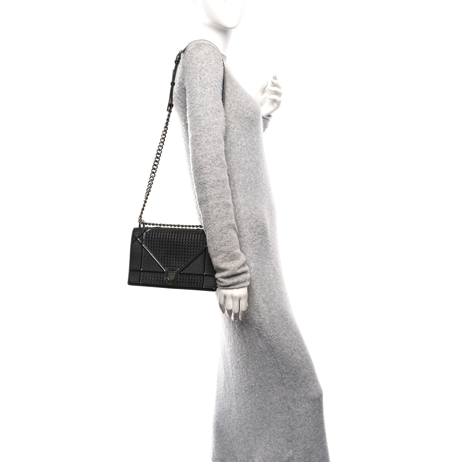 Christian Dior Metallic Patent Micro-Cannage Medium Diorama Flap Bag Onyx Black