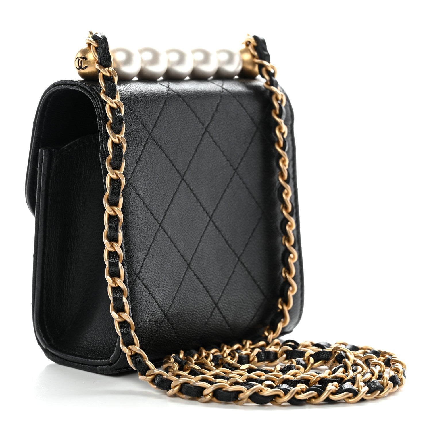Chanel Lambskin Quilted Chic Pearls Flap Black