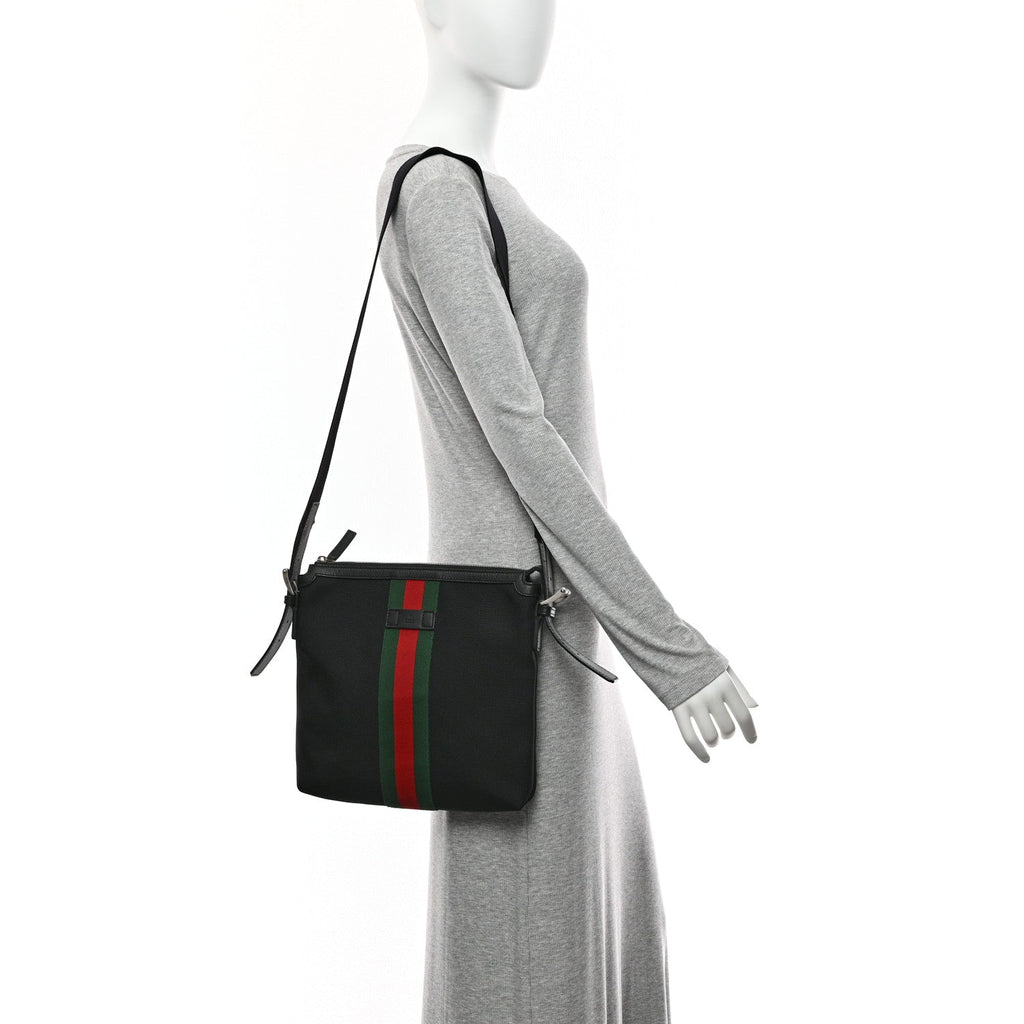 Gucci Techno Canvas Web Messenger Bag Black