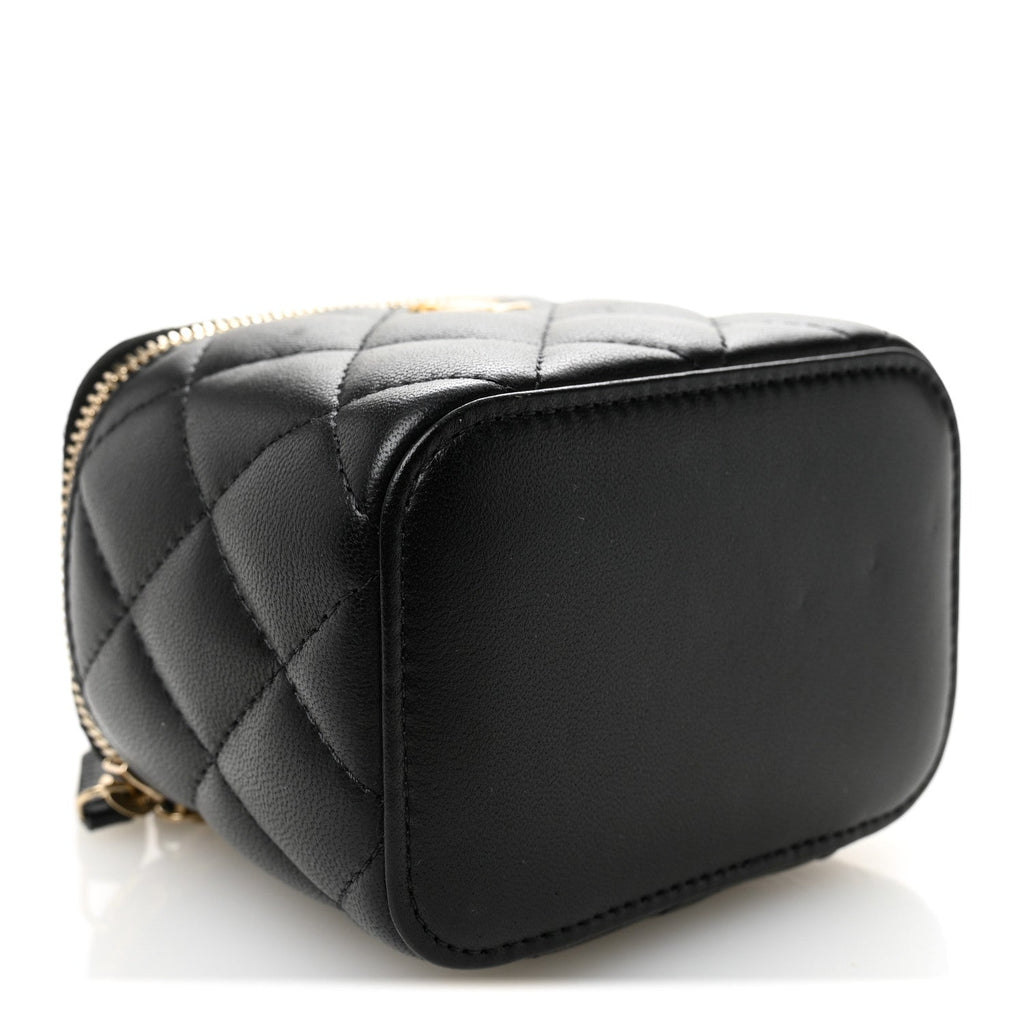 Chanel Lambskin Quilted Mini Pearl Crush Vanity Case With Chain Black