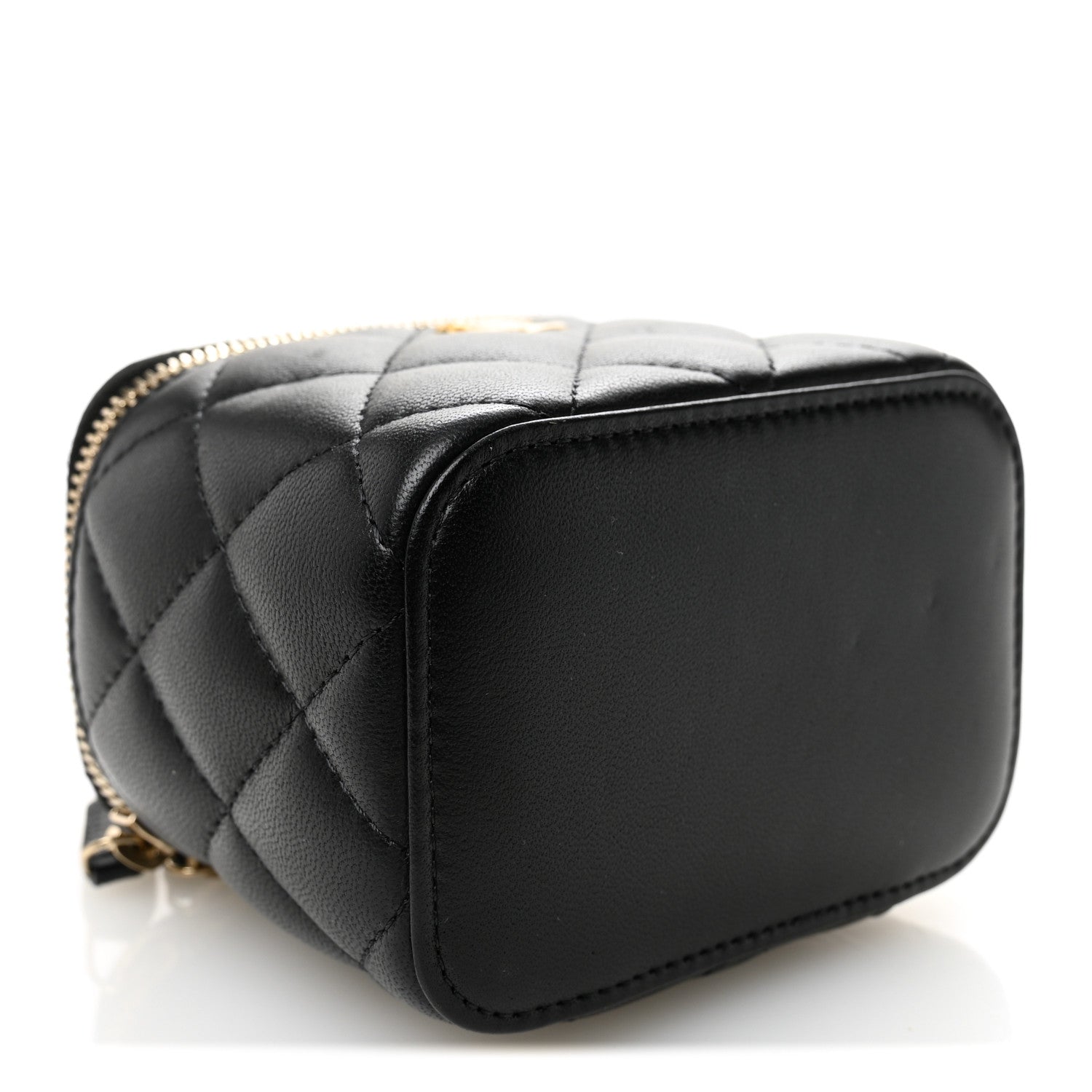 Chanel Lambskin Quilted Mini Pearl Crush Vanity Case With Chain Black