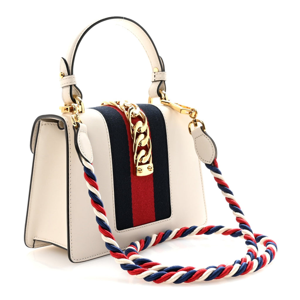 Gucci Calfskin Mini Sylvie Top Handle Bag White