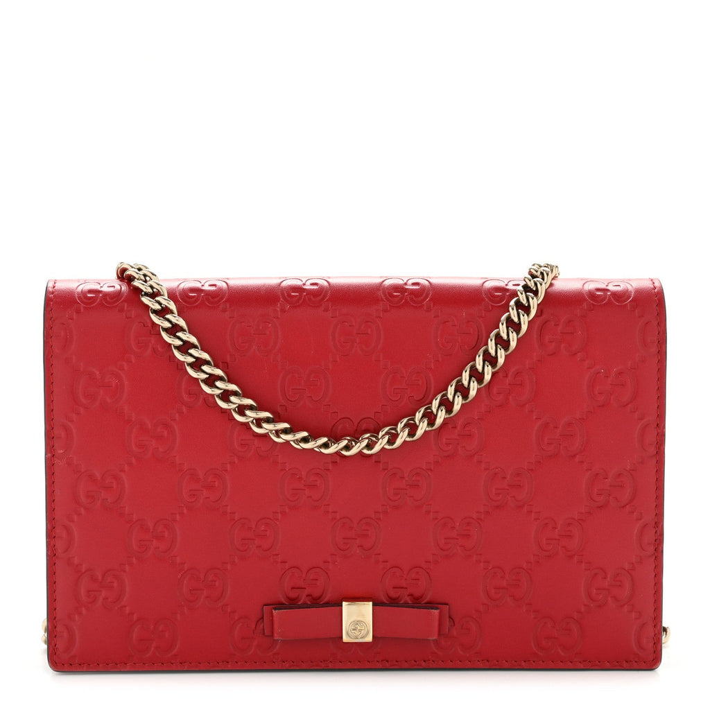 Gucci Guccissima Signature Bowy Chain Wallet Hibiscus Red