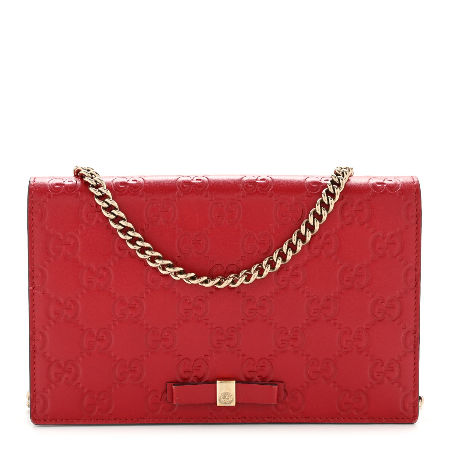 Gucci Guccissima Signature Bowy Chain Wallet Hibiscus Red