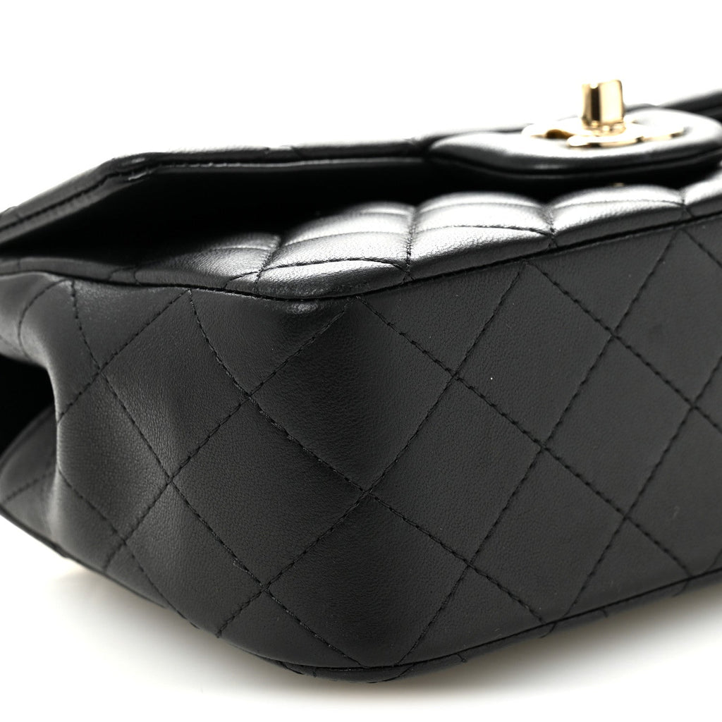 Chanel Lambskin Quilted Mini Top Handle Rectangular Flap Black