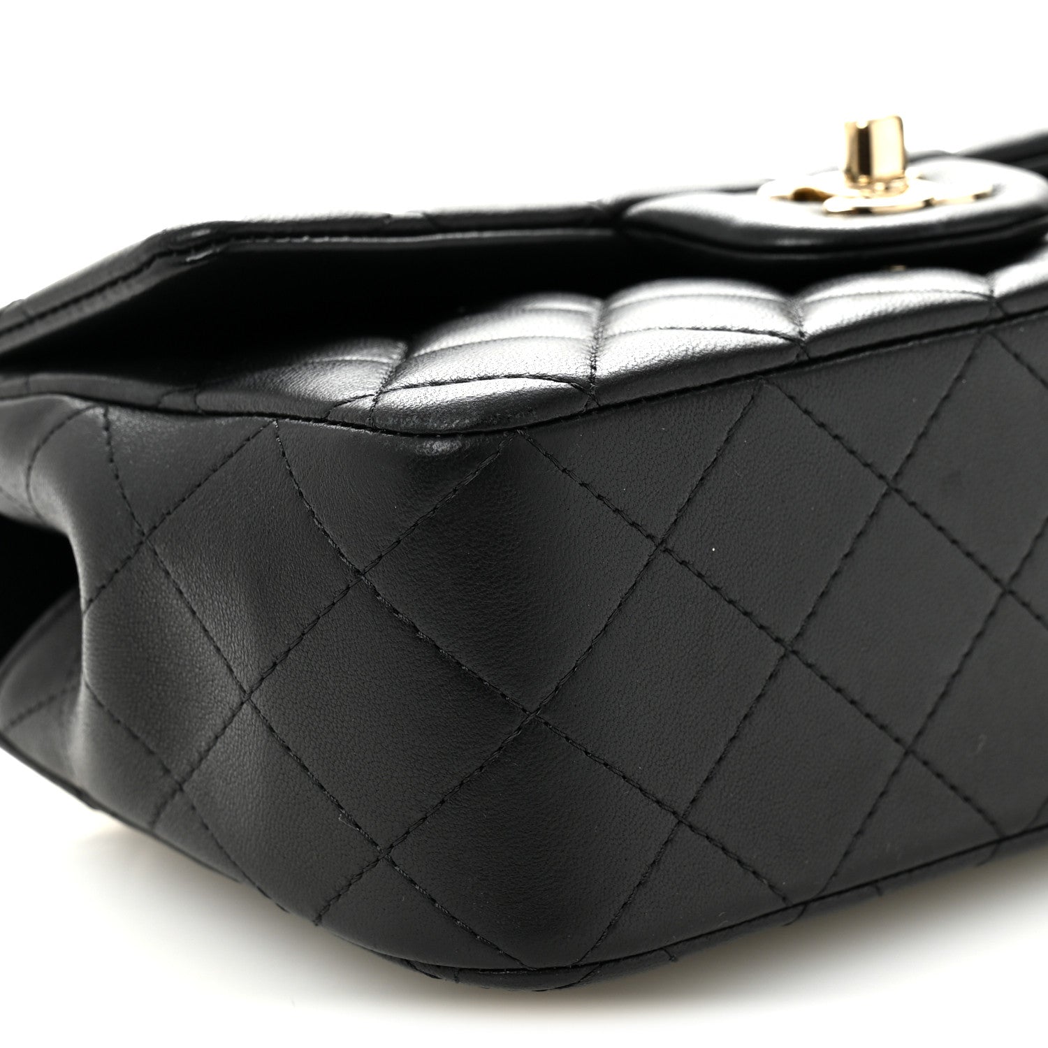 Chanel Lambskin Quilted Mini Top Handle Rectangular Flap Black