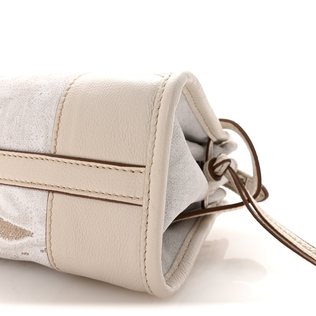Prada Linen Calfskin Triangle Mini Bonnie Hand Bag White