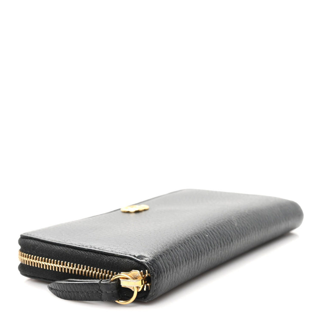 Gucci Dollar Calfskin GG Marmont Zip Around Wallet Black