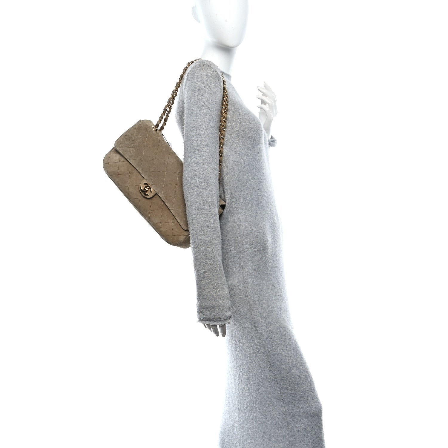 Chanel Suede Calfskin Small Souplissimo Maxi Flap Dark Beige