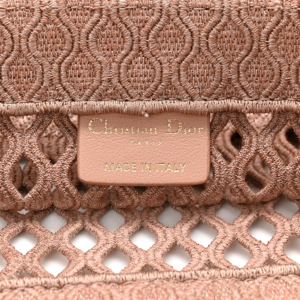 Christian Dior Mesh Embroidered Medium Book Tote Clay