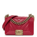 Chanel Lambskin Chevron Quilted Small Boy Flap Dark Pink