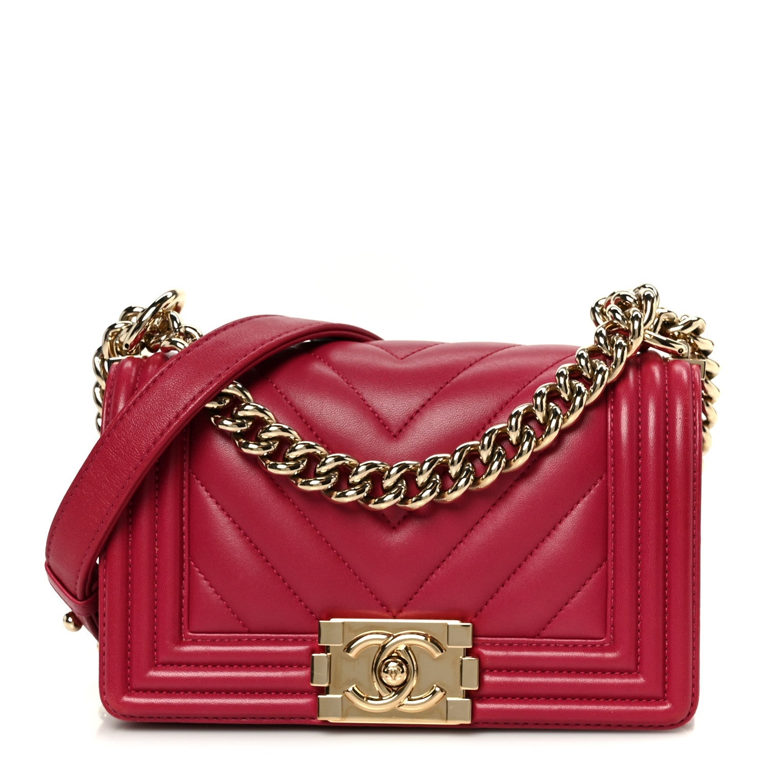 Chanel Lambskin Chevron Quilted Small Boy Flap Dark Pink