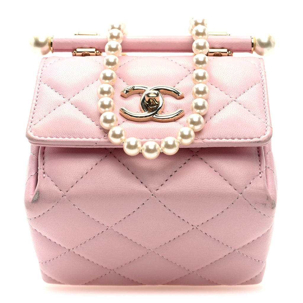 Chanel Lambskin Quilted Pearl Pyramid Clutch With Chain Pink