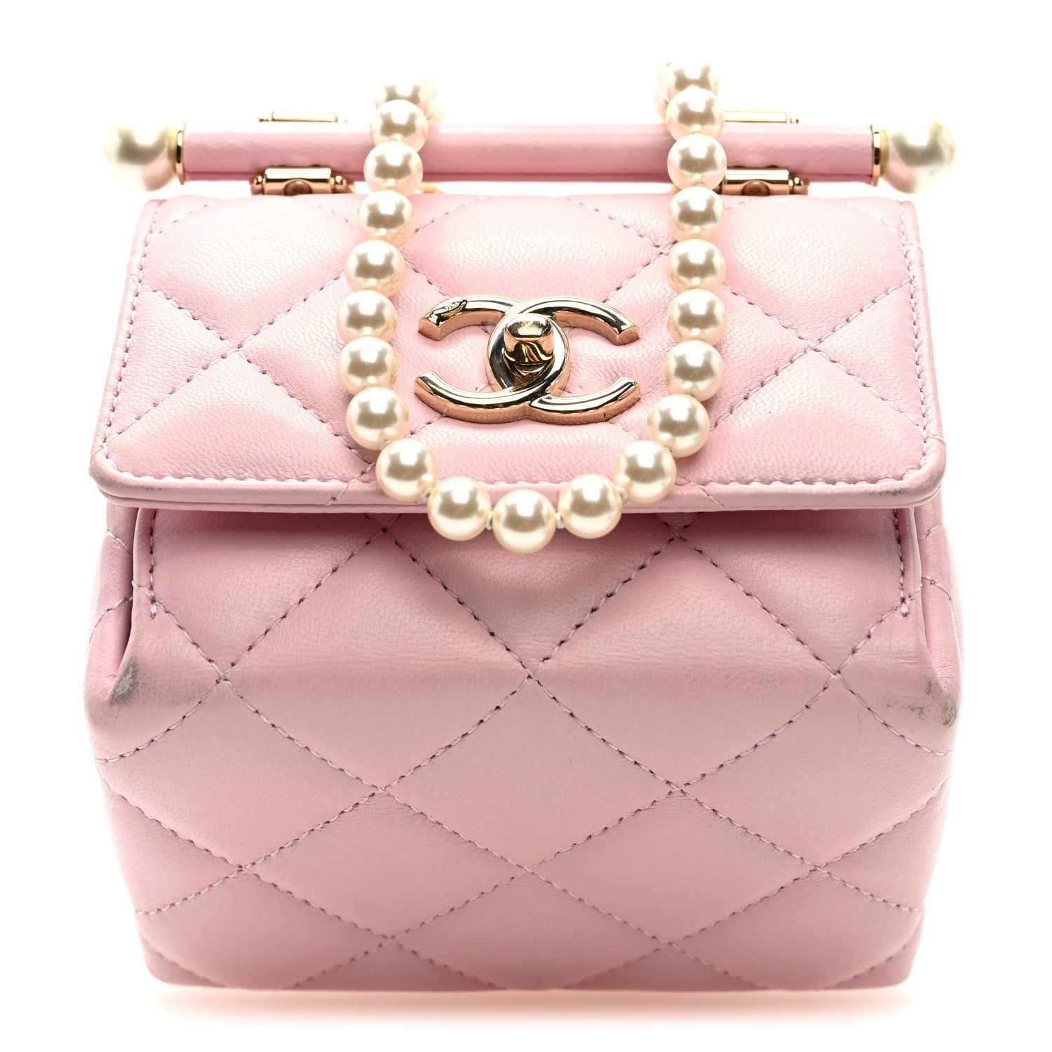 Chanel Lambskin Quilted Pearl Pyramid Clutch With Chain Pink