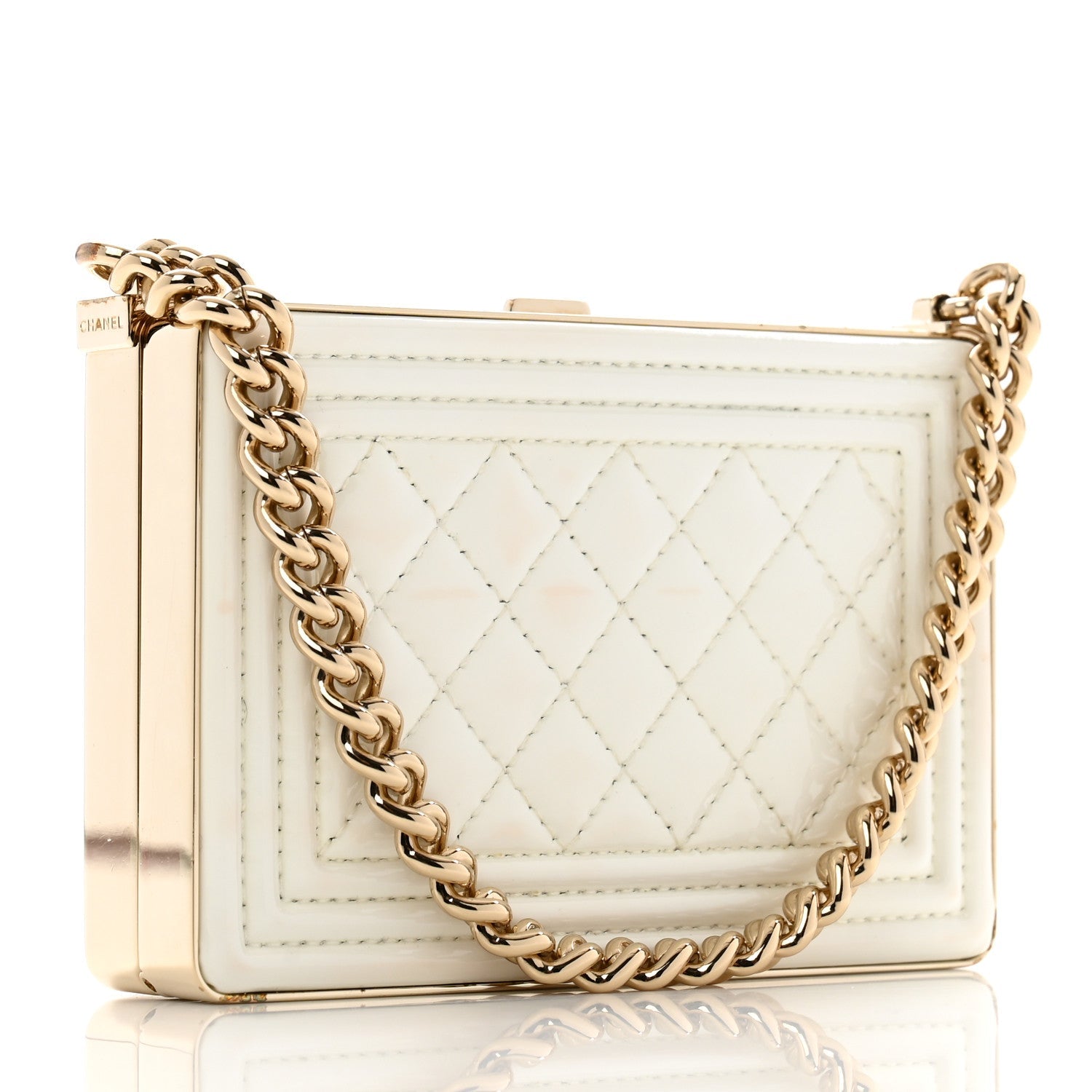 Chanel Patent Calfskin Boy Minaudiere White