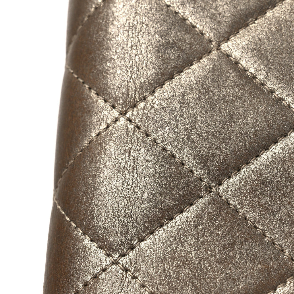 Iridescent Calfskin Quilted Boy Flap Wallet Dark Gold