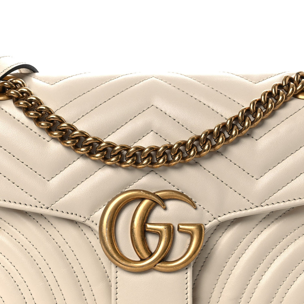 Gucci Calfskin Matelasse Small GG Marmont Shoulder Bag White