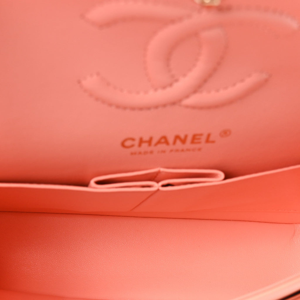 Chanel Lambskin Quilted Small Double Flap Light Orange