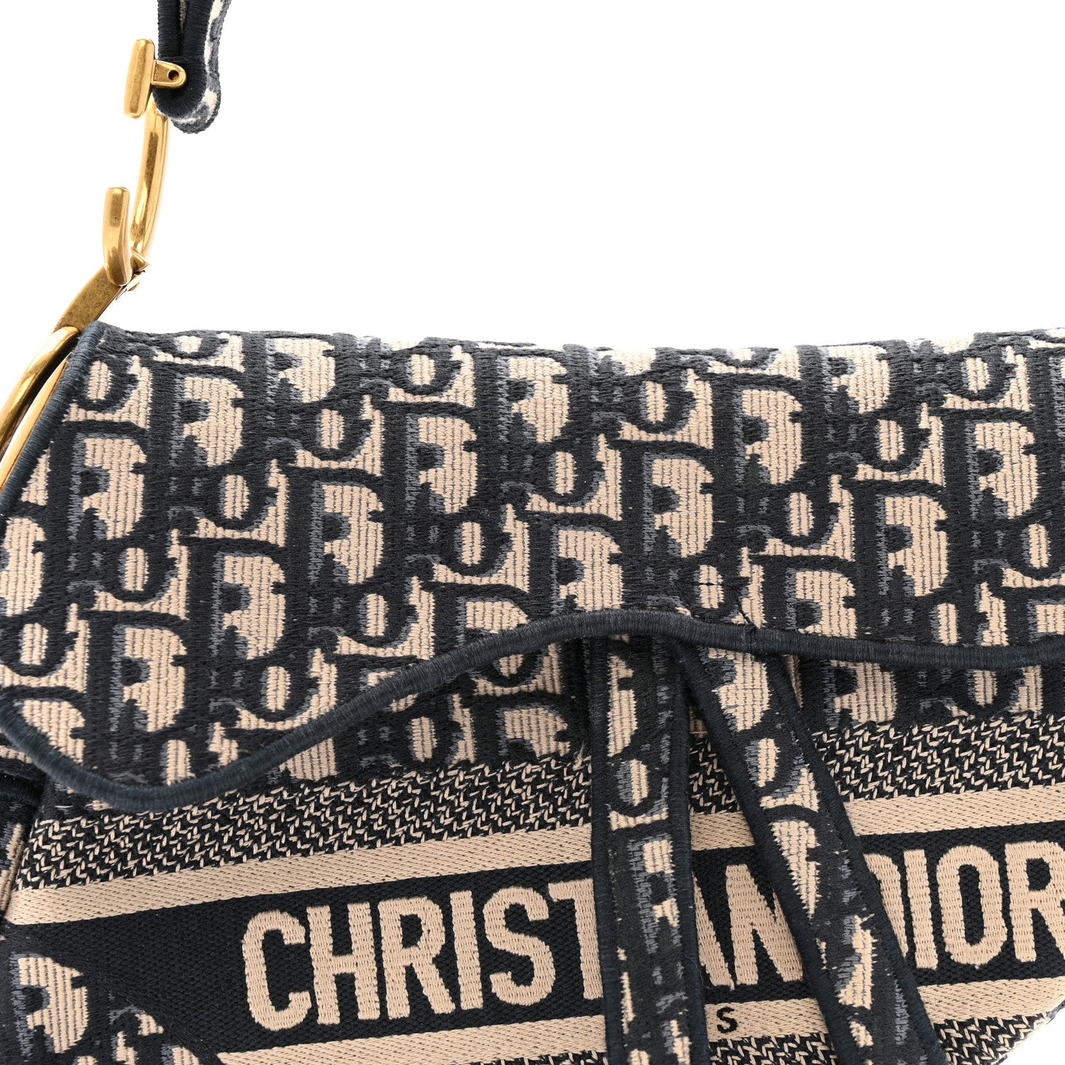 Christian Dior Oblique Embroidered Saddle Bag Blue