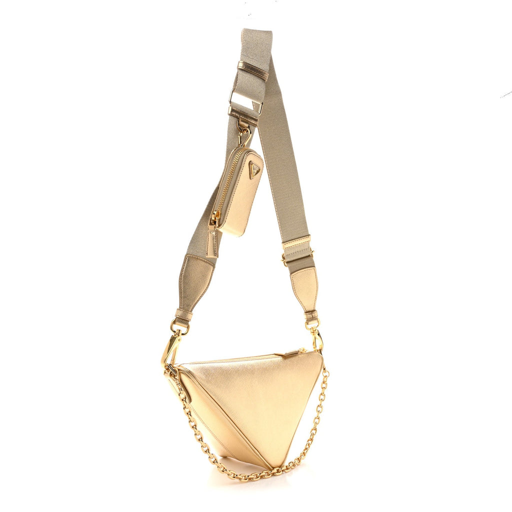 Prada Saffiano Lux Triangle Shoulder Bag Platino