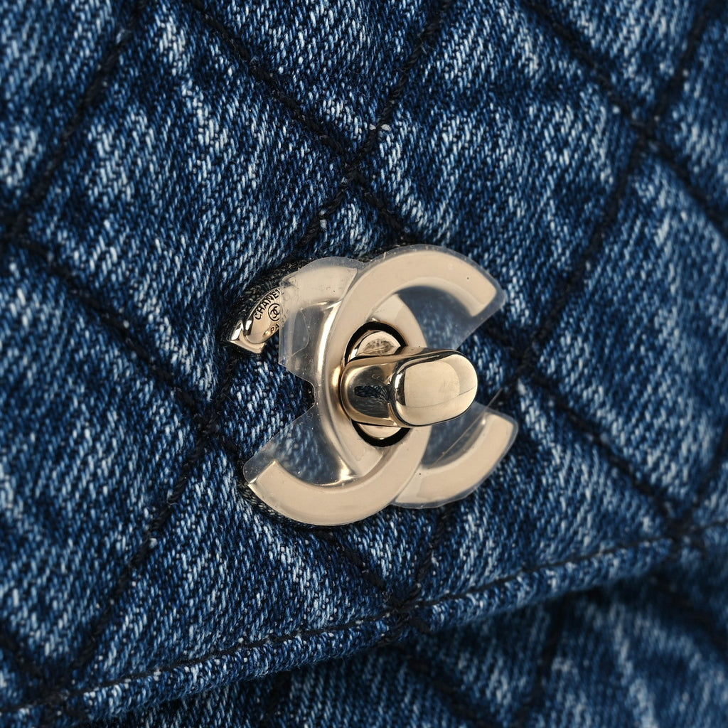 Chanel Washed Denim Quilted Mini Coco Handle Flap Blue