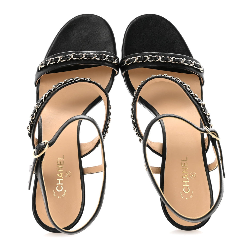 Lambskin Chain Strap Sandals 41 Black