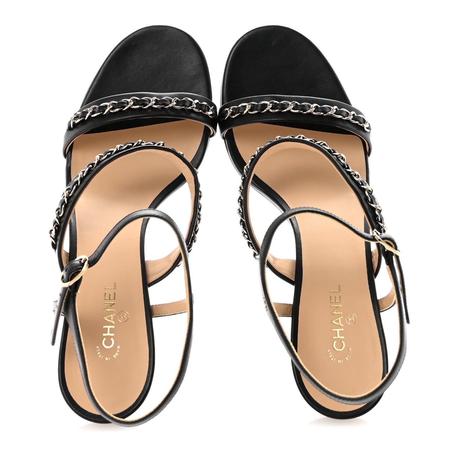 Lambskin Chain Strap Sandals 41 Black
