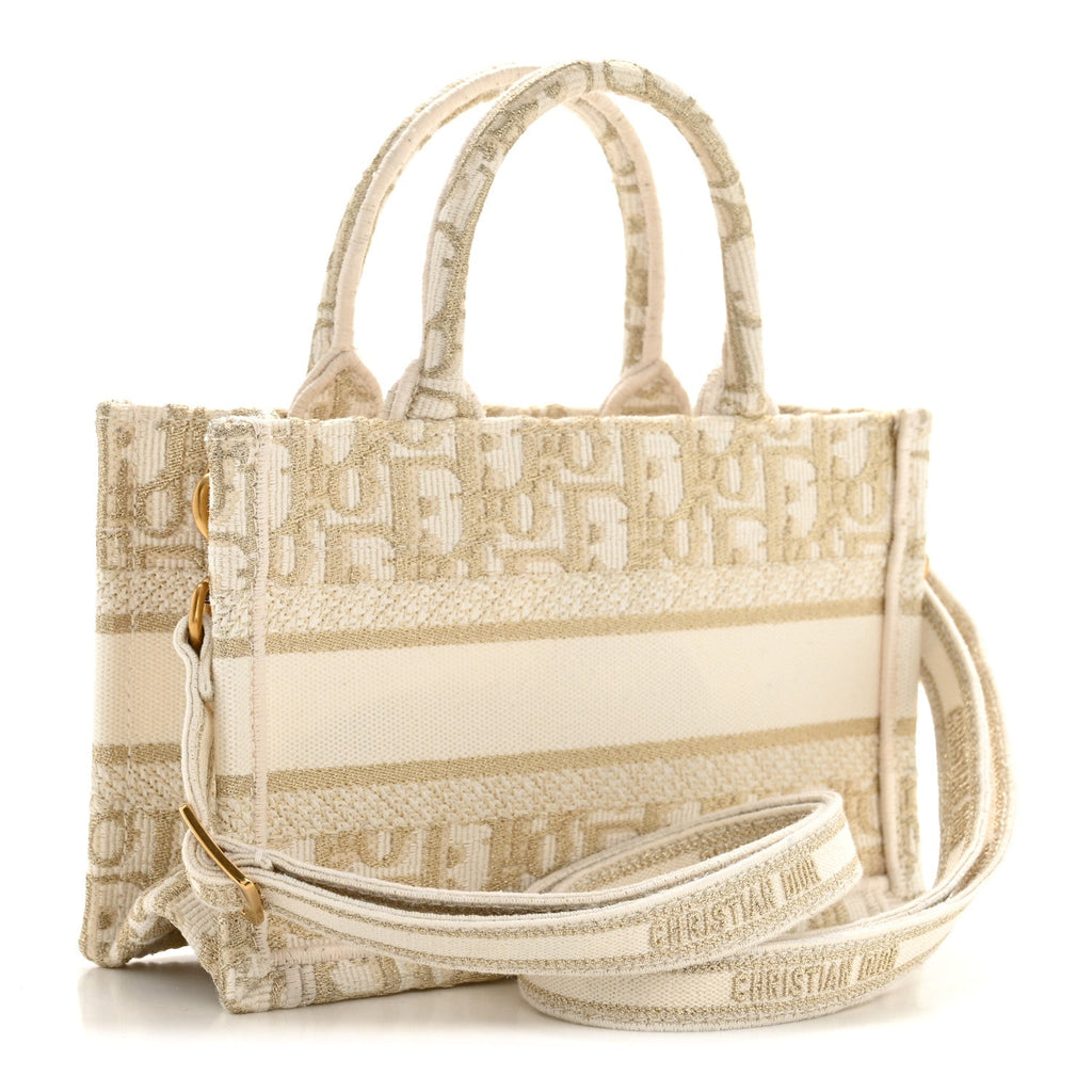 Christian Dior Oblique Mini Book Tote With Strap Gold Multicolor