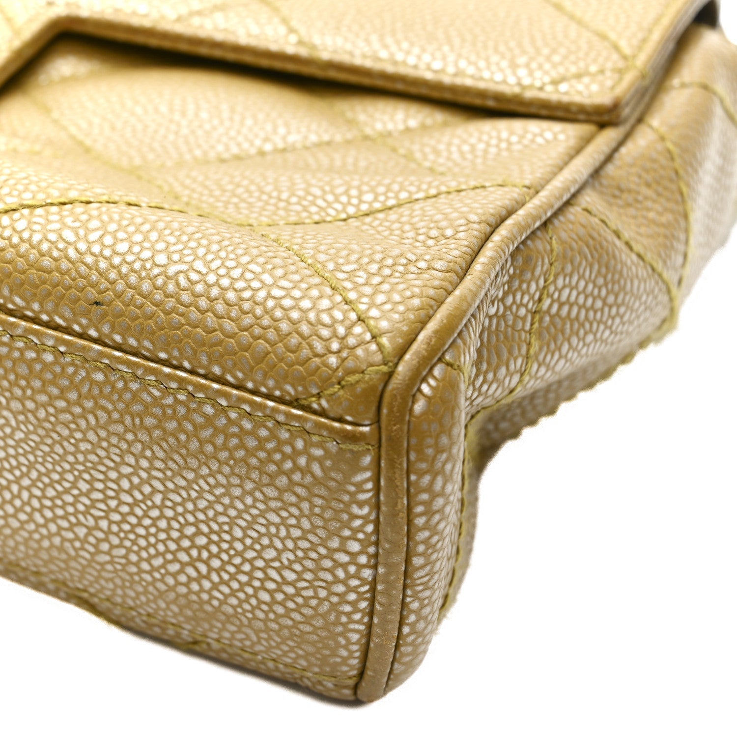 Chanel Metallic Caviar Quilted Medium Single Flap Beige