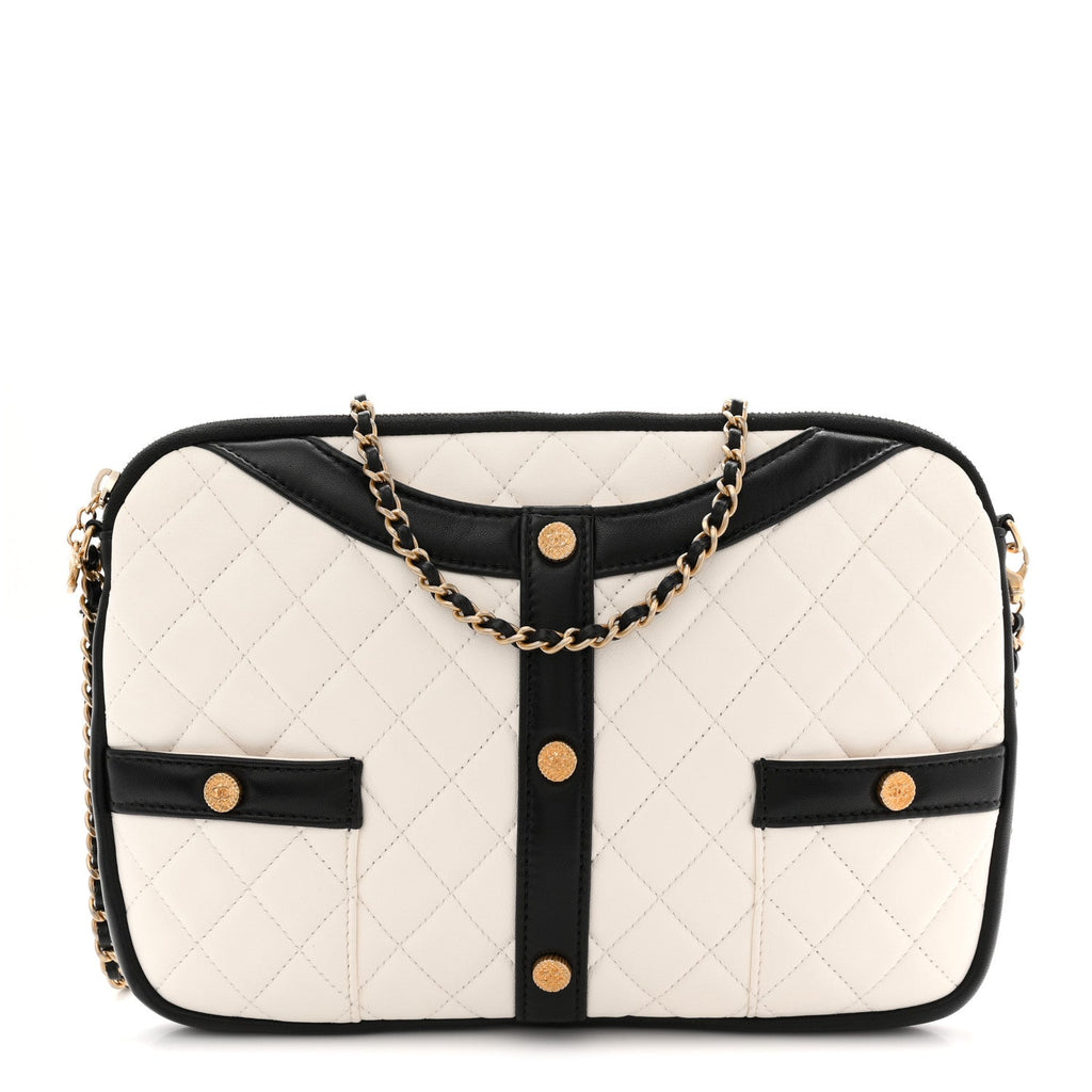 Chanel Lambskin Quilted Medium Girl Shoulder Bag White Black