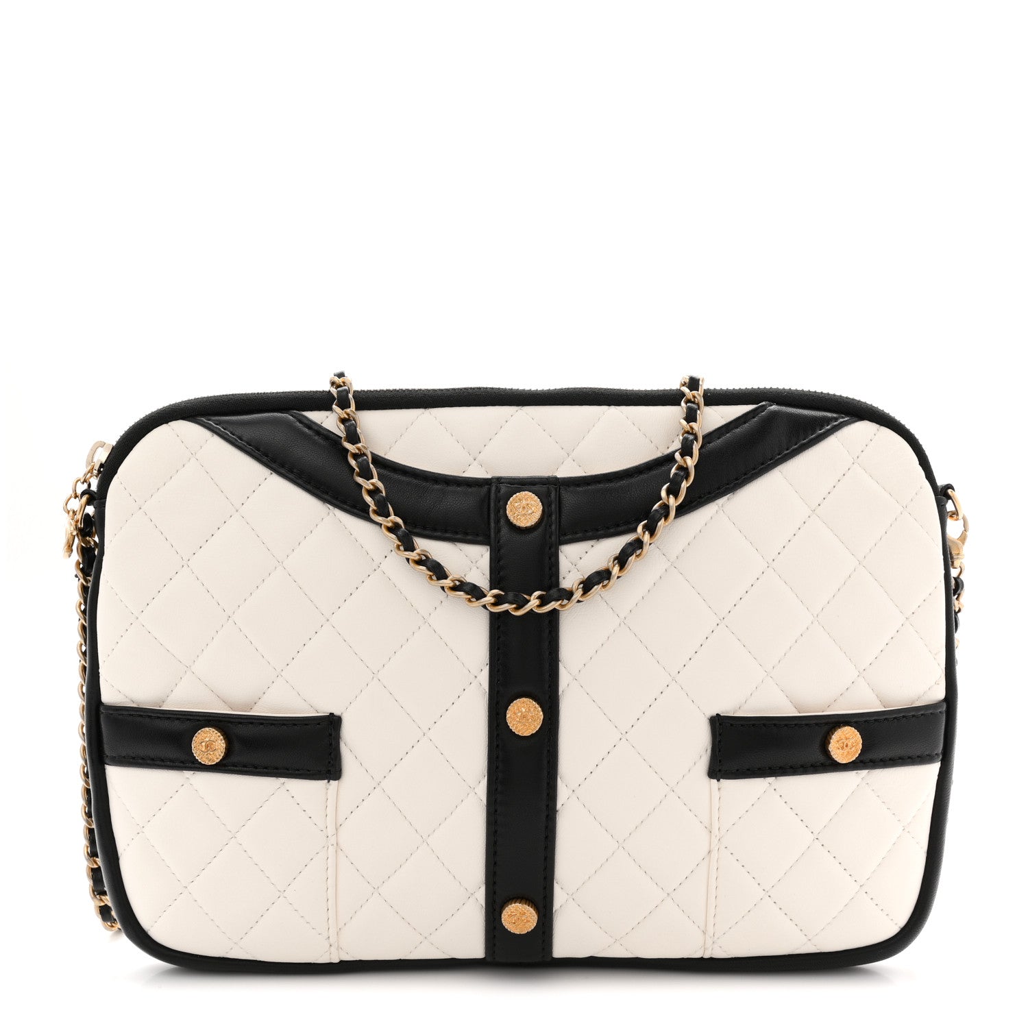 Chanel Lambskin Quilted Medium Girl Shoulder Bag White Black