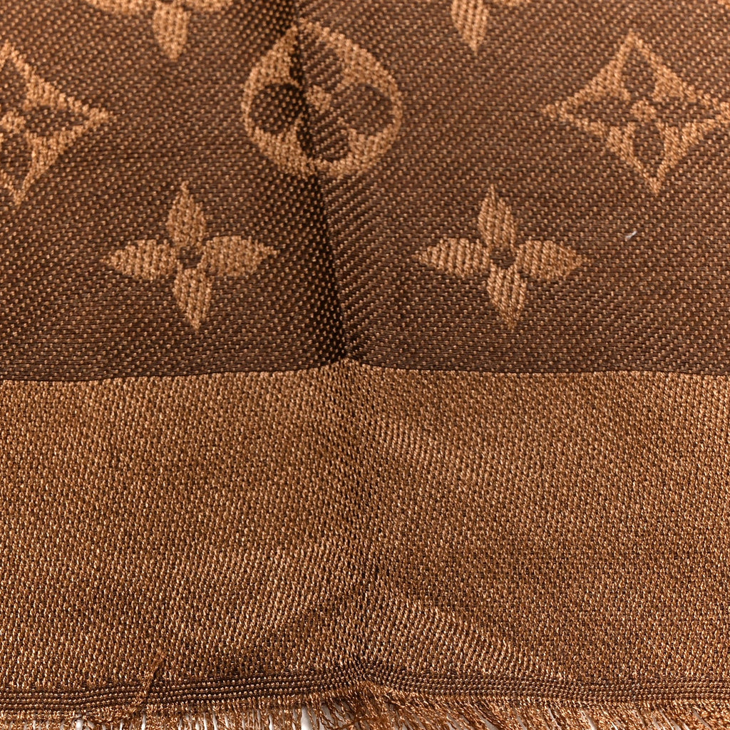 Louis Vuitton Wool Silk Monogram Denim Shawl Brown
