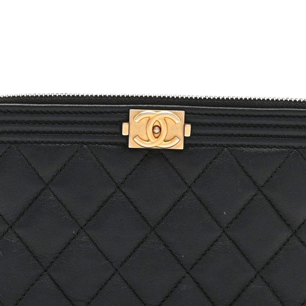 Chanel Calfskin Quilted Small Boy Clutch With Chain Black