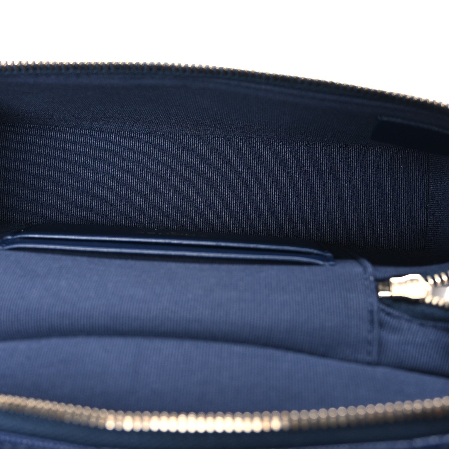 Chanel Caviar Quilted Top Handle Slim Vanity With Chain Navy