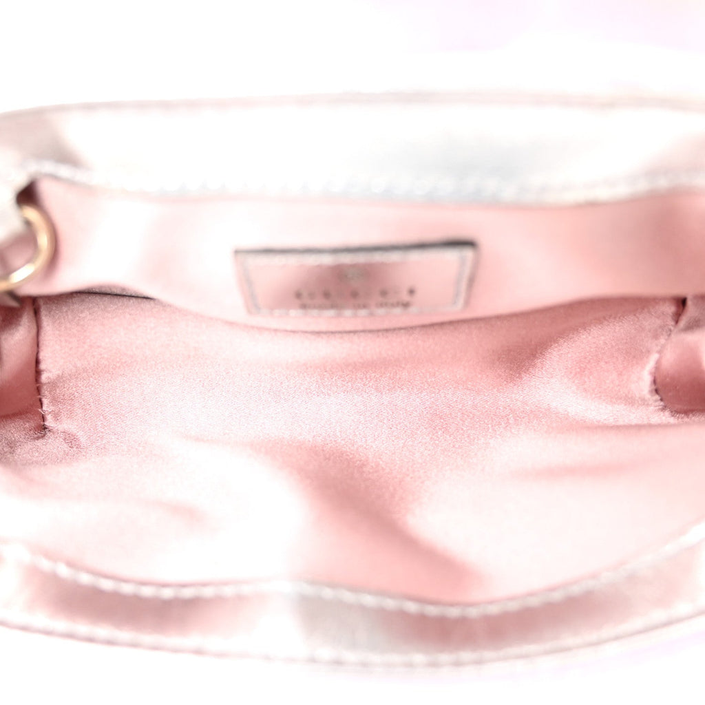 Gucci Iridescent Nappa Chevron Matelasse Super Mini GG Marmont Shoulder Bag Iridescent Escape Pink